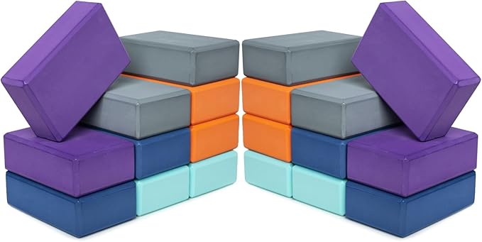 Hello Fit 3" Yoga Block, 20 Pack Bulk EVA Foam Yoga Blocks, Firm and Supportive Yoga Brick, Balance Foam for Stretching, Pilates, and Workout, 3" x 6" x 9"