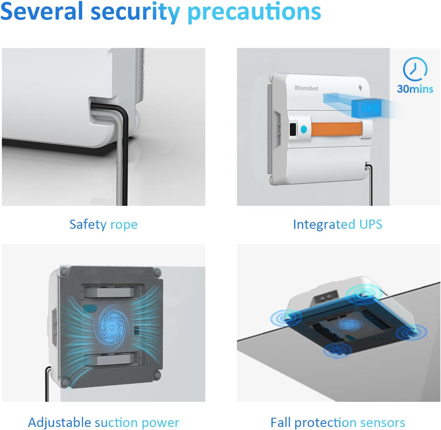 Mamibot W120-DP Window Cleaning Robot for High-Rise Glass - 3200Pa Strong Suction, Multiple Cleaning Modes,4 Water Spray Nozzles,Edge Detection Technology,App&Remote Control(Blue)