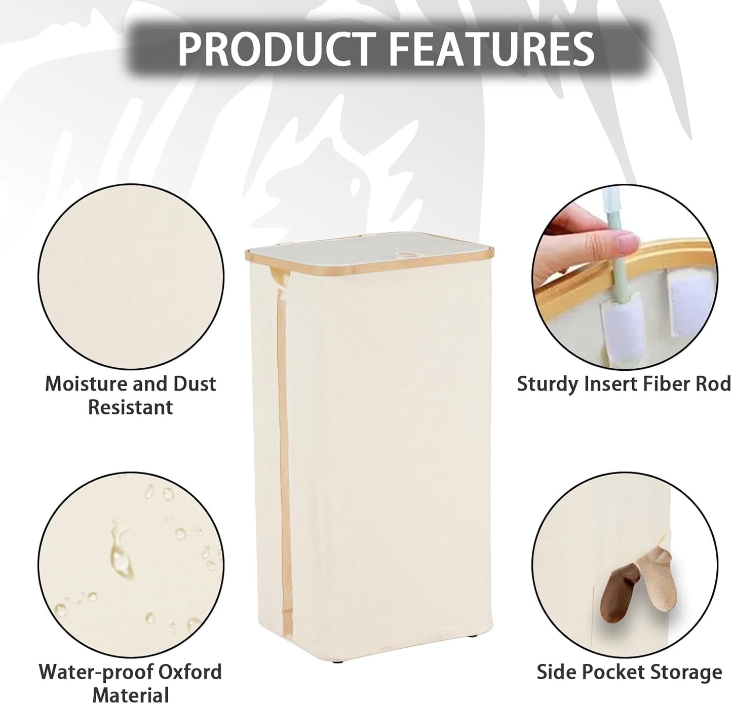 100L Laundry Basket with Lid, Clothes Hampers for Laundry with Bamboo Handles Large Foldable Laundry Hamper with Removable Inner Bag for Laundry Room, Bathroom, Bedroom and Dorm - Beige