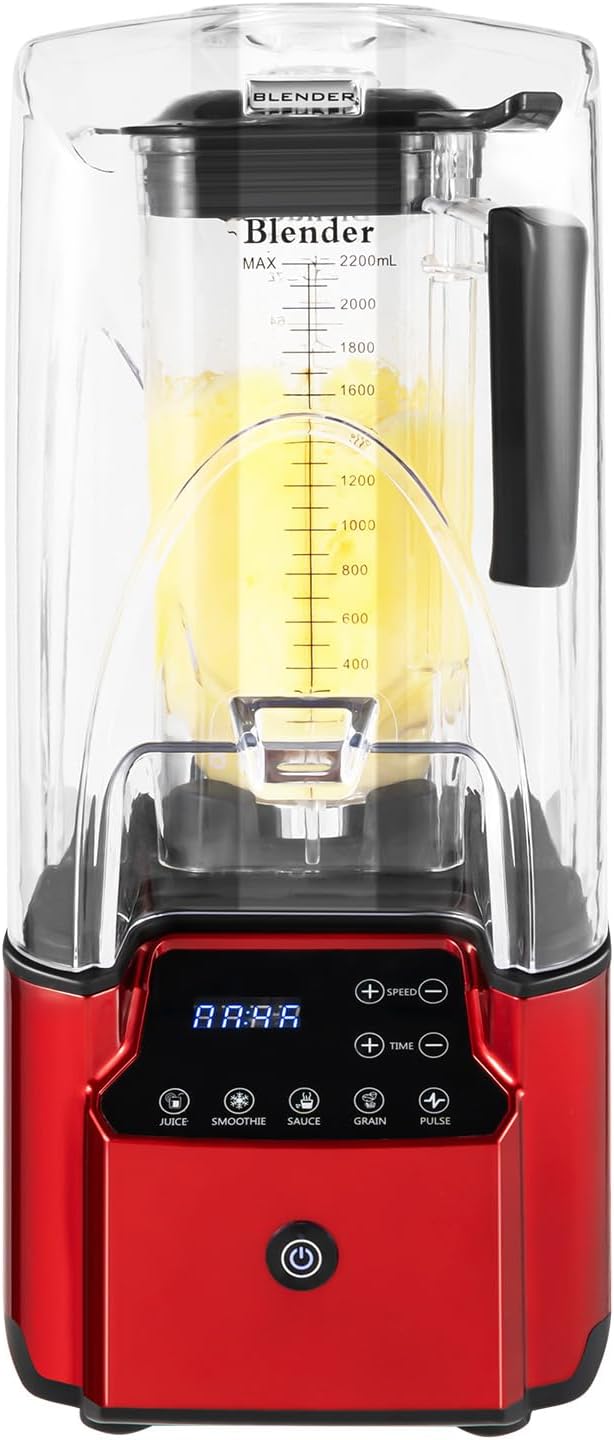 Professional 2.2L/74.4oz Commercial Smoothie Food Processing Blender for Shakes and Smoothies, 2200W Power Blender with Soundproof Shield for Fruits, Frozen Drinks