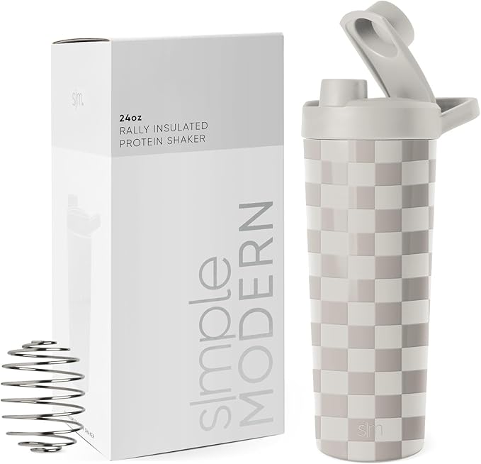 Simple Modern Stainless Steel Shaker Bottle with Ball 24oz | Metal Insulated Cup for Protein Mixes, Shakes and Pre Workout | Rally Collection | Checkmate