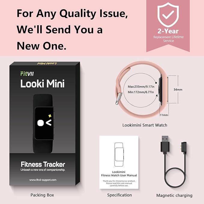 FITVII Fitness Tracker, Slim AMOLED Fitness Watch 2025 with 24/7 Heart Rate, Blood Pressure, Blood Oxygen, Stress Monitor, Step Calorie Counter, IP68 Waterproof Smart Watch for Women Men