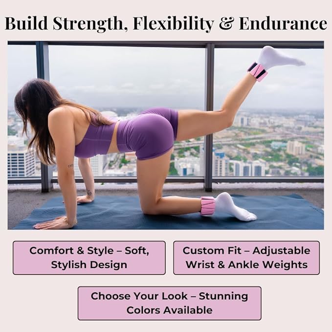 AMOYOU Wrist & Ankle Weights for Women – 2 lb Ankle Weights (Set of 2, 1 lb Each) | Arm Weights for Women | Leg Weights for Walking, Yoga, Cardio & Strength Training