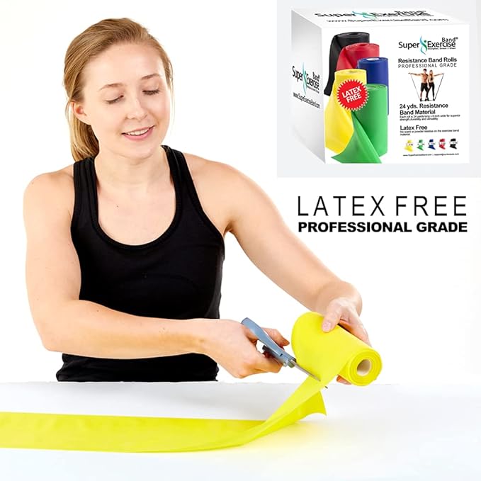 Resistance Band for Working Out - 8,16,24 Yard Resistance Bands Bulk Rolls - 10 Strengths in Light Medium and Heavy Exercise Bands - Latex Free Workout Bands Including iPhone App and e-Book