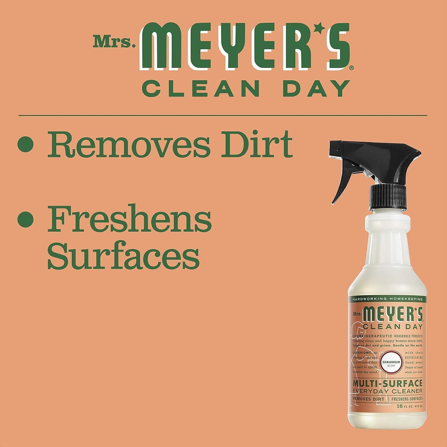 MRS. MEYER'S CLEAN DAY All-Purpose Cleaner Spray, Geranium, 16 fl. oz - Pack of 3