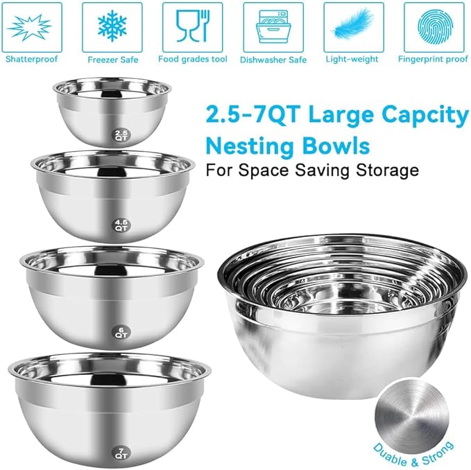 Hand Mixer Electric Mixing Bowls Set, 5 Speeds Handheld Mixer with 4 Nesting Stainless Steel Mixing Bowl, Measuring Cups Spoons 200W Kitchen Blender Whisk Beater Baking Supplies For Beginner