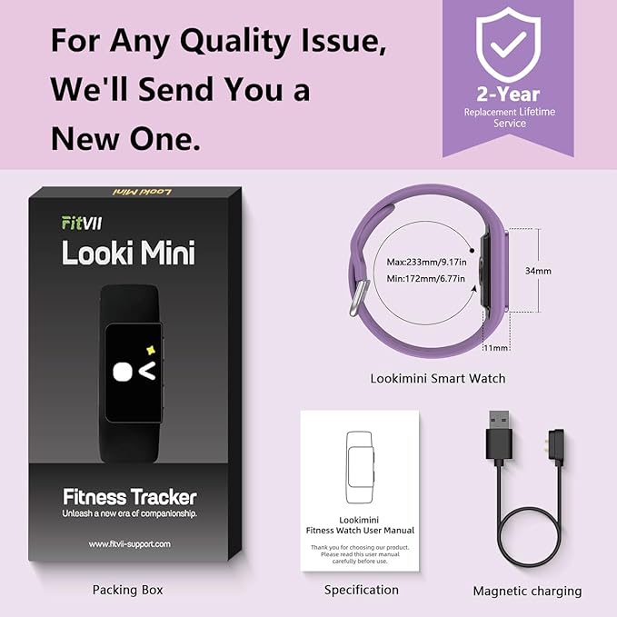 FITVII Fitness Tracker, Slim AMOLED Fitness Watch 2025 with 24/7 Heart Rate, Blood Pressure, Blood Oxygen, Stress Monitor, Step Calorie Counter, IP68 Waterproof Smart Watch for Women Men