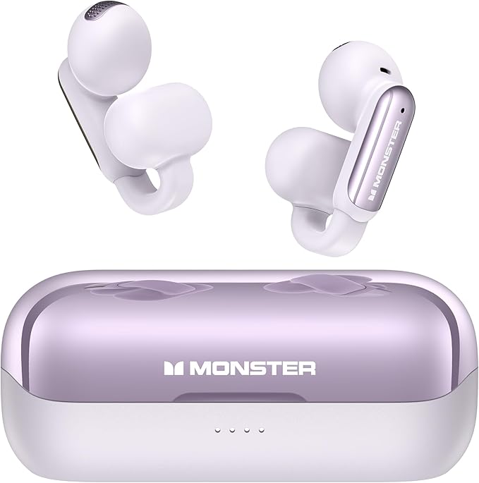Monster Wireless Earbuds Open AC601, Comfort Clip-On Bluetooth Earbuds, Bluetooth 5.4 Open Ear Buds with Environmental Noise Cancellation, IPX5 Waterproof & Touch Control Wireless Headphones (Purple)