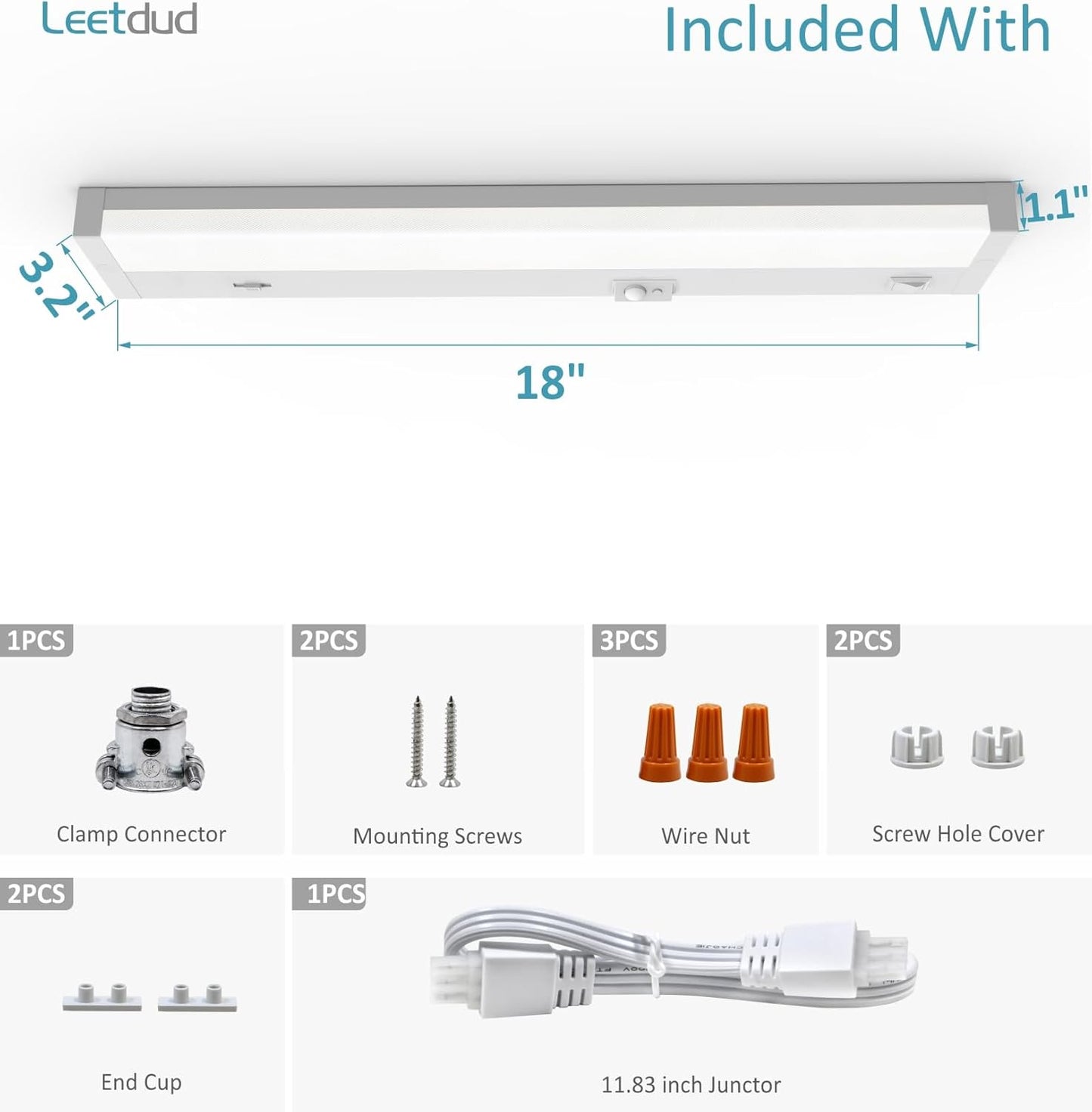 Under Cabinet Lighting Motion Sensor Hardwired, 18 Inch 9W Dimmable, 5 CCT 2700/3000/3500/4000/5000K, Eyes Care Design Linkable Under Counter Lights for Kitchen, Sink, ETL Listed, White