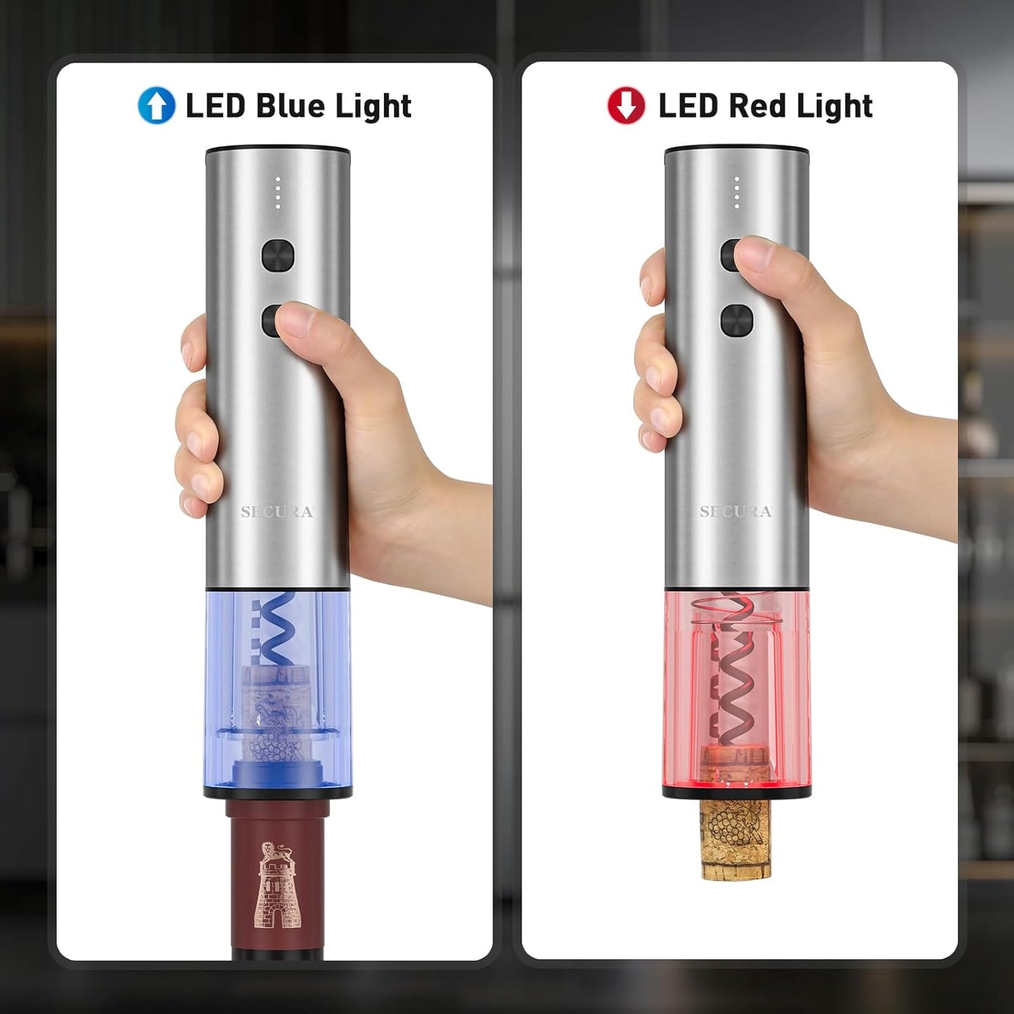 Secura Stainless Steel Electric Wine Opener, Rechargeable Automatic Wine Bottle Opener with Foil Cutter & Charging Cable, Reusable Corkscrew Wine Opener Electric for Home Party Bar Outdoor, Silver