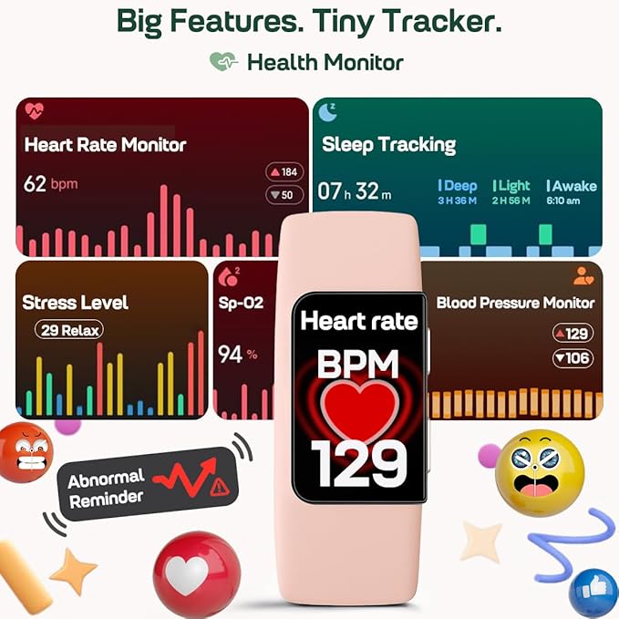 FITVII Fitness Tracker, Slim AMOLED Fitness Watch 2025 with 24/7 Heart Rate, Blood Pressure, Blood Oxygen, Stress Monitor, Step Calorie Counter, IP68 Waterproof Smart Watch for Women Men
