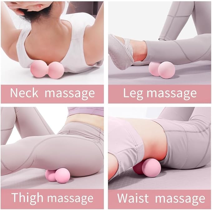 2-Piece Peanut Massage Ball Roller,Double Lacrosse Ball,Acupoint Myofascial Release,Muscle Knot Relaxer Trigger Point for Physical Therapy, Occipital,Back Knot,Psoas Muscle Release Tool (Pink)