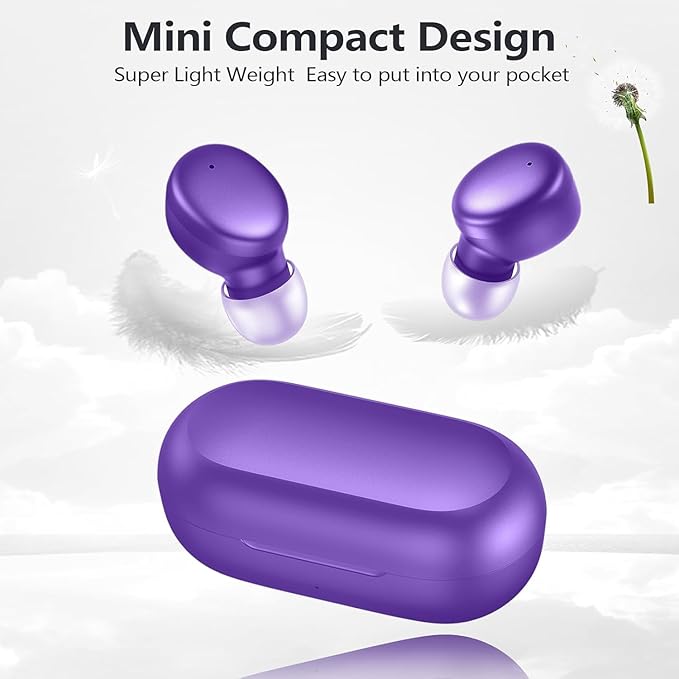 MOZOTER S8 Mini Wireless Earbuds Bluetooth 5.3 in Ear Light-Weight Headphones,60Hrs Playtime Ear Buds with Charging Case,Bluetooth Headsets,Premium Sound with Deep Bass for Sport-Purple