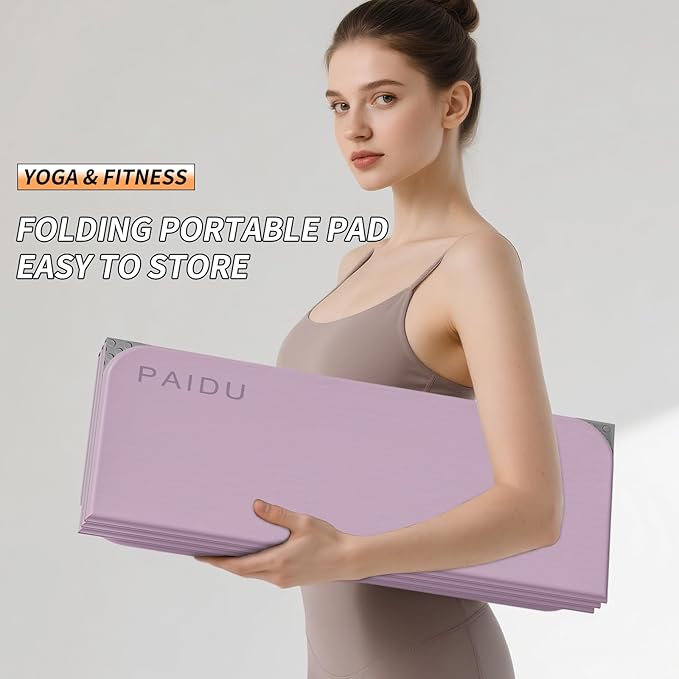 Foldable Fitness Yoga Mat | 2/5" (10MM) Extra Thick | SGS Certified Non-Slip TPE | 75x26" Extra Long-Wide | Portable & Easy Store | for Yoga, Pilates, Home Gym & Full-Body Workouts