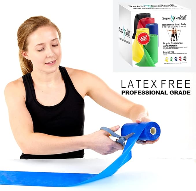Resistance Band for Working Out - 8,16,24 Yard Resistance Bands Bulk Rolls - 10 Strengths in Light Medium and Heavy Exercise Bands - Latex Free Workout Bands Including iPhone App and e-Book