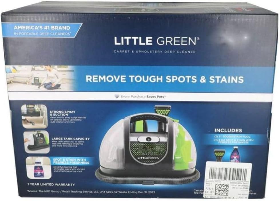 BIISSEELL Little Green”Compact Spot Cleaner with 48 oz Tanks, 3-inch Tough Stain Tool & Powerful Vacuum Suction