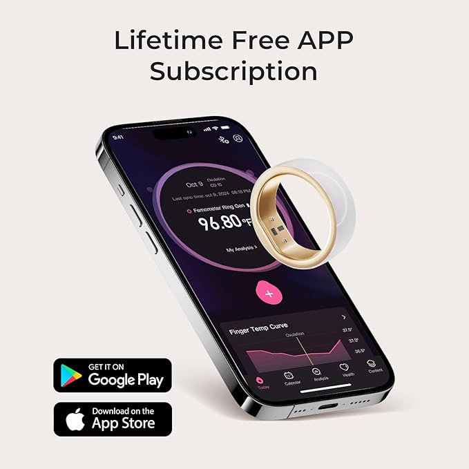 femometer Smart Ring Gen2 - Sleep, Heart Rate & Cycle Monitoring - Free Subscription - Women's Health & Fertility Tracker with BBT Technology - Size Before You Buy - Up to 7 Days Battery Life - Size 6
