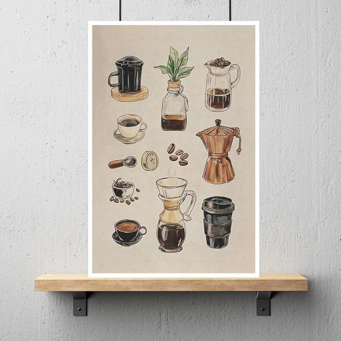 Vintage Espresso Coffee Chart Canvas Print Poster Kitchen Supplies Wall Art Minimalist Watercolor Painting Home Decor Aesthetic Pictures for Dining Room Cafe Shop Restaurant 16x24inch Unframed