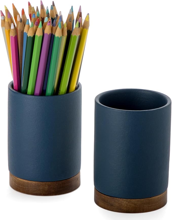Pen Holder for Desk, Ceramic Pencil Organizer & Makeup Brush Holder, Office Decor and Desk Accessories,Perfect Office Organization,Teacher Supplies(Royal Blue, Set / 2)
