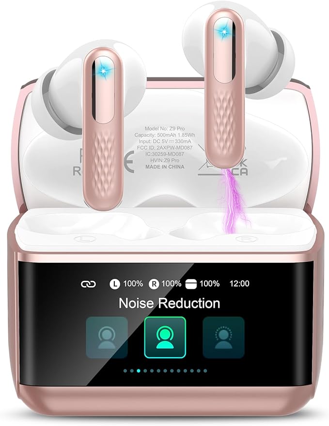 Wireless Earbuds, Bluetooth 5.4 Headphones with Multifunction Touch Screen, 48H Deep Bass Stereo Ear Buds, 5 EQ Modes, ANC/ENC Noise Cancelling, Transparency Mode, IPX7 Bluetooth Earbuds, Rosa
