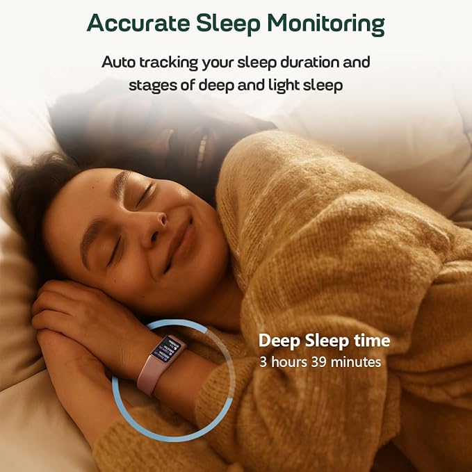 FITVII Fitness Tracker, Slim AMOLED Fitness Watch 2025 with 24/7 Heart Rate, Blood Pressure, Blood Oxygen, Stress Monitor, Step Calorie Counter, IP68 Waterproof Smart Watch for Women Men