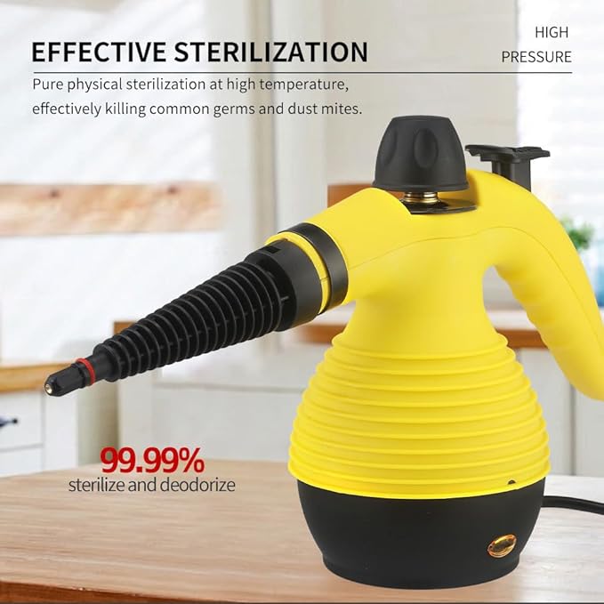 Steam Cleaner, Pressurized Handheld Mop Steam Cleaner for Home with 18 PCS Accessory & Safety Lock, Large Capacity Mop Steam for Cleaning, Car, Bathroom, Shower, Window, Grime, Grease - Yellow