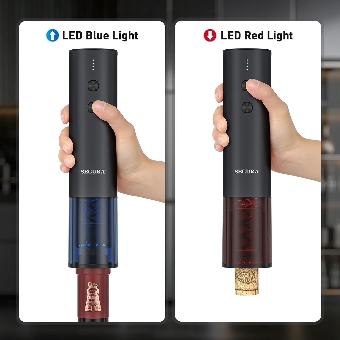 Secura Stainless Steel Electric Wine Opener, Rechargeable Automatic Home Wine Bottle Opener with Foil Cutter & Charging Cable, Reusable Corkscrew Wine Opener Electric for Wine Lovers, Black