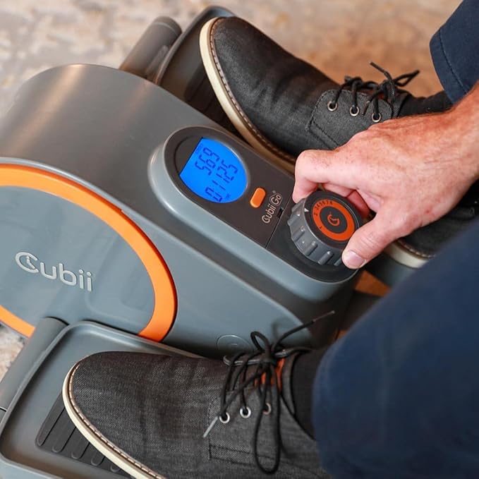 Cubii GO - Under Desk Elliptical Bike Pedal Exerciser, with LCD Fitness Tracker Screen, Adjustable Resistance, Work from Home Fitness, Built-in Wheels and Portable Expanding Handle