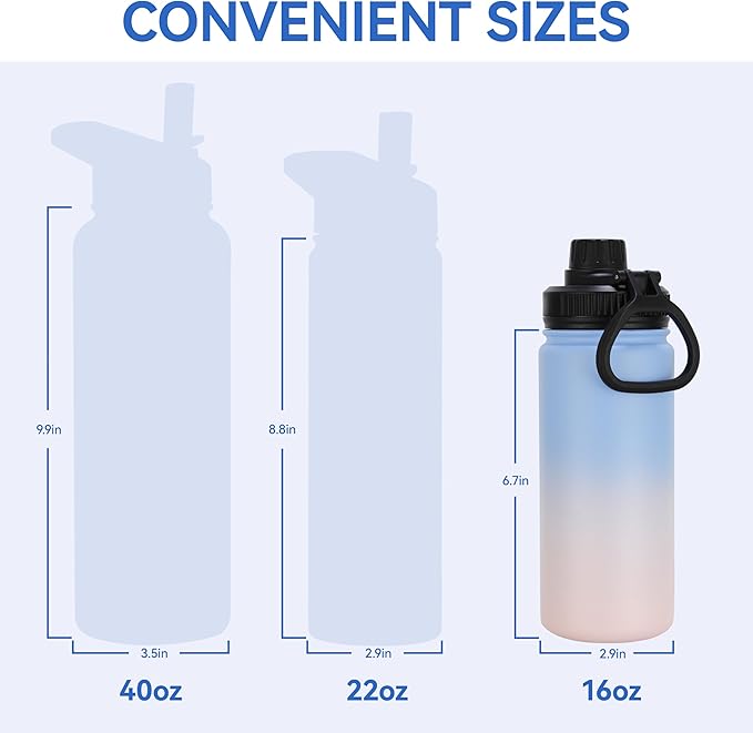 DOMICARE 16 oz Kids Water Bottle for School Stainless Steel Double Wall Vacuum Insulated Water Bottle with Straw lids & Spout Lid, Leakproof BPA Free (Blue/Pink,1)