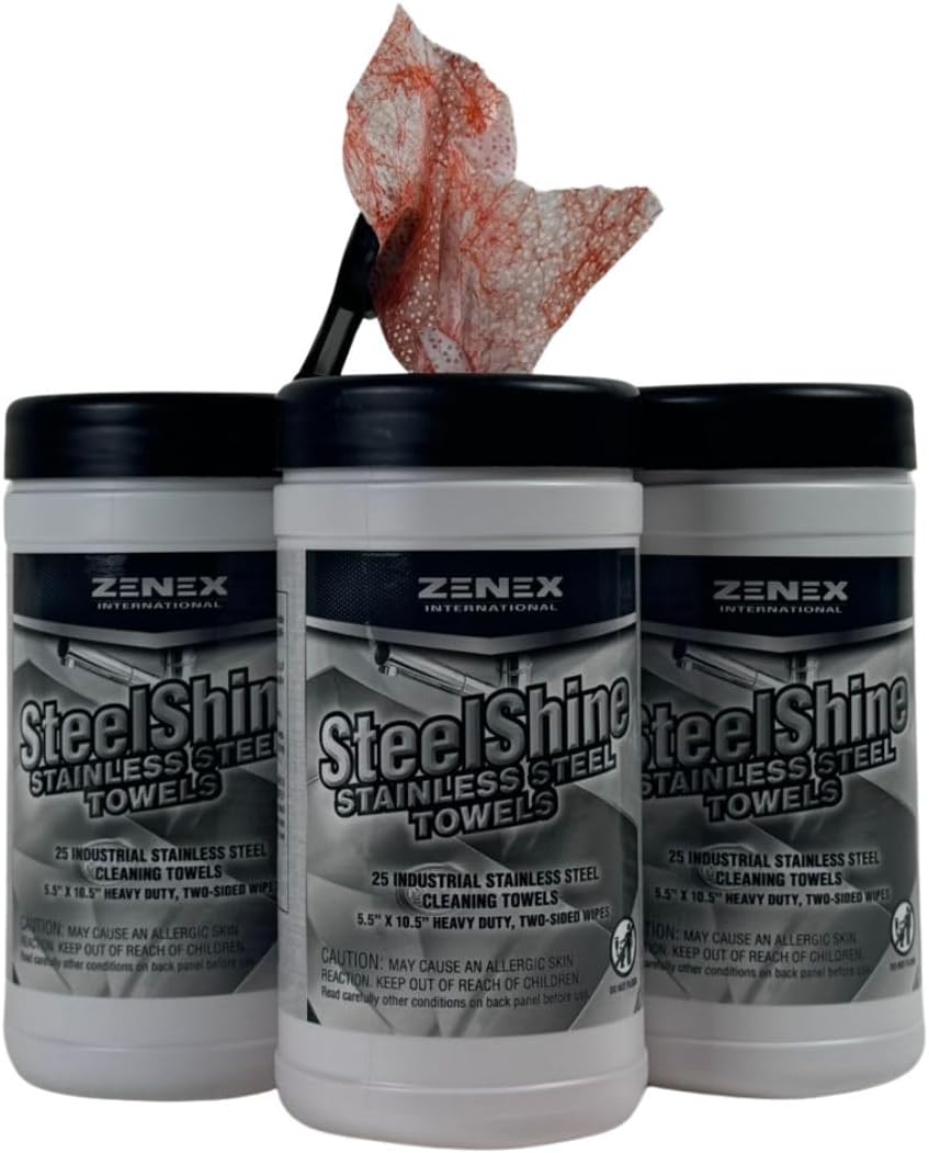 SteelShine Stainless Steel Wipes - Dual-Sided Cleaning Wipes for Metal Surfaces | Remove Smudges, Rust, and Oxidation | Polish and Protect Stainless Steel | 25 Sheets (3 Pack) | Made in USA