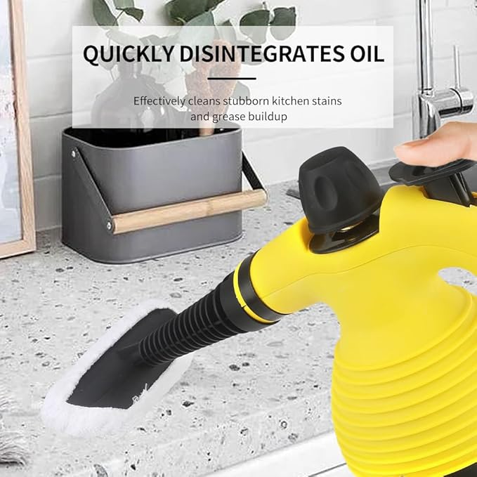 Steam Cleaner, Pressurized Handheld Mop Steam Cleaner for Home with 18 PCS Accessory & Safety Lock, Large Capacity Mop Steam for Cleaning, Car, Bathroom, Shower, Window, Grime, Grease - Yellow