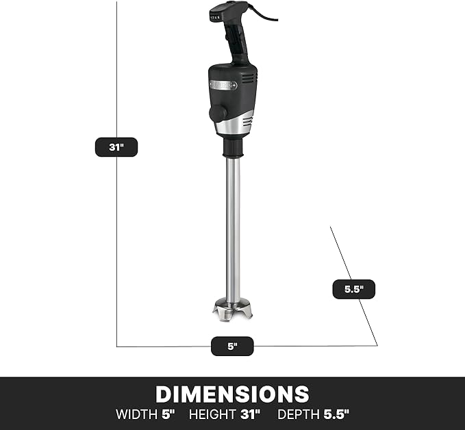 Waring Commercial WSB60 Big Stix Heavy Duty Immersion Blender, 16" Removable Shaft, 1 HP/700 Watt Variable Speed Motor, 120V, 5-15 Phase Plug,Black/Silver,25-Gallon