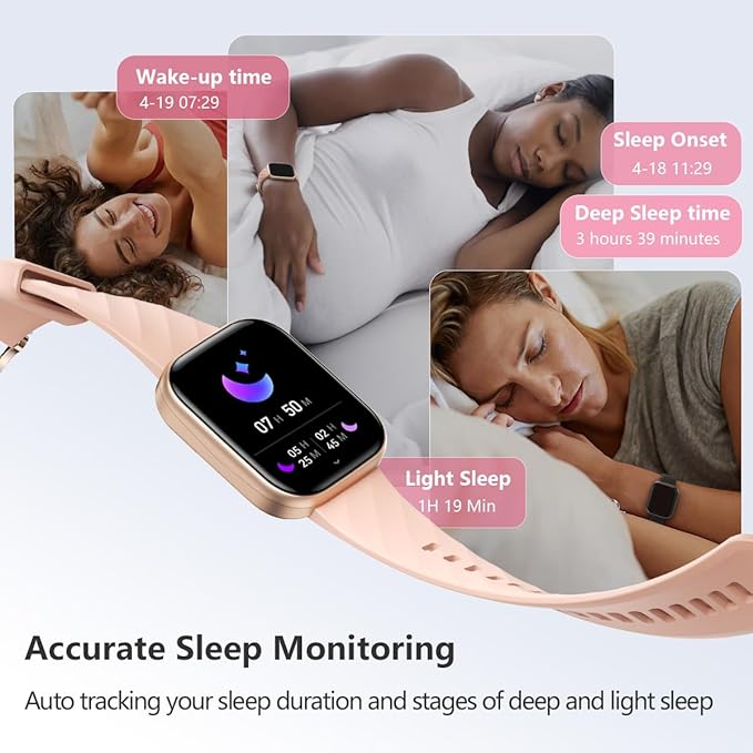 FITVII Health & Fitness Tracker (Answer/Make Calls), Smart Watch with 24/7 Heart Rate and Blood Pressure, Sleep Tracking, Blood Oxygen Monitor, 120+ Sport Mode Activity Tracker (Blush Pink, 1.85)