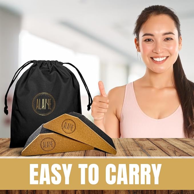 Squat Wedge Blocks (Set of 2) β Non-Slip Slant Boards for Lower Body Workouts, Ankle and Calf Stretching - Yoga Blocks, Designed to Elevate Heels and Squat Support - Includes Carry Bag