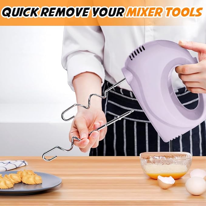 Handmixer Electric Handheld - 7 Speed Portable Kitchen Mixer Electric with 5 Stainless Steel Accessories Whisk, Food Beater for Whipping Mixing Cookies Cakes Eggs, Pueple
