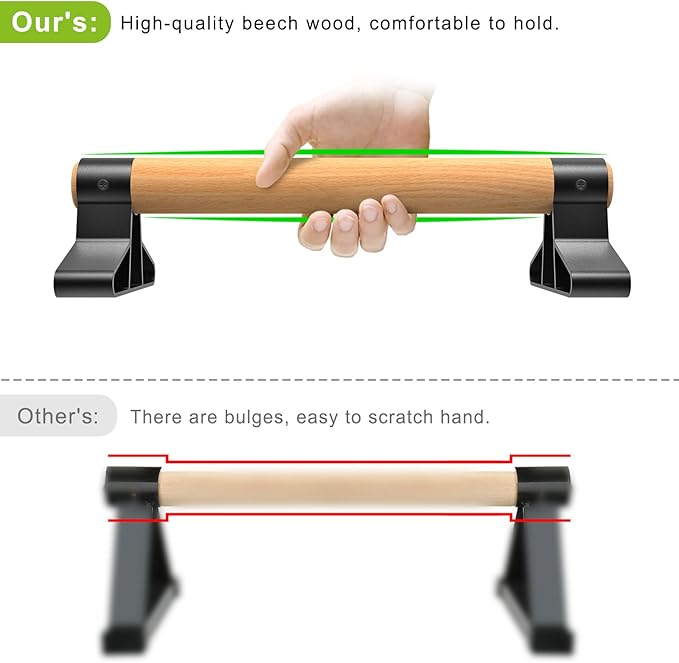SELEWARE Wood push up bars Parallettes bars Anti-slip Handstand Bars for Calisthenics, Fitness, Floor workouts Solid Wood with Sturdy Metal Bracket, Support 600 lbs