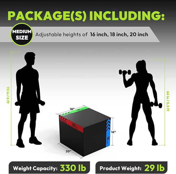 3-in-1 Plyometric Box, Jumping Exercise Equipment Trainer with Non-Slip Surface for Workout Training, Pro-Duty HIIT Exercise Foam Plyo Box, Home Gym