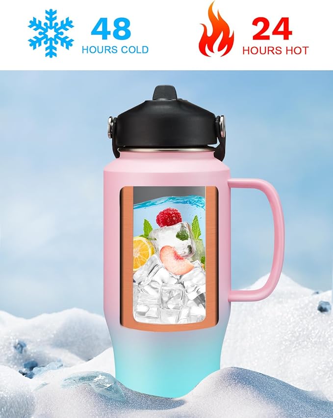 Insulated Water Bottle 32 oz Tumbler with Handle and Straw - Stainless Steel Water Bottle That Fits in Cup Holder, Keep Cold 48h & Hot 24h, Double Wall Thermo Flask Coffee Tumbler Travel Mug