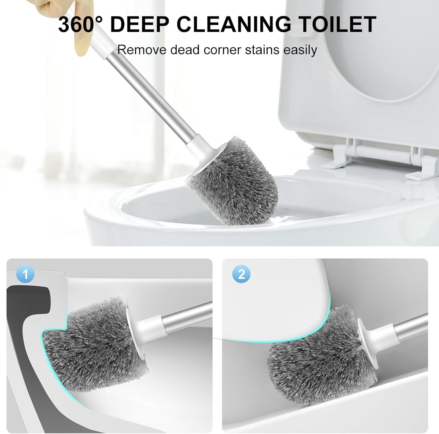 SetSail Toilet Brush 4 Pack Toilet Bowl Brush and Holder Toilet Cleaner Brush with Nylon Bristles Ventilated Toilet Brushes for Bathroom with Holder for Toilet Scrubber Cleaning, Pure White