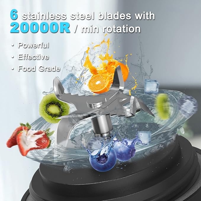 DENOKIN Portable Blender 20oz Vessel, Cordless Personal Size Blender for Shakes and Smoothies with 6 Blade Small Blender for Kitchen, Home, Travel
