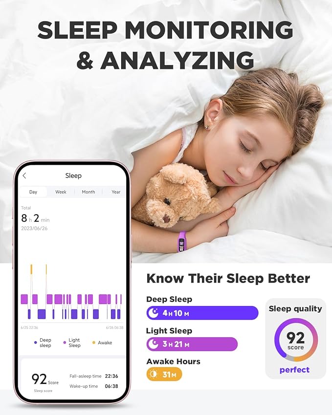 BIGGERFIVE Vigor 2 L Kids Fitness Tracker Watch for Boys Girls Ages 5-15, Activity Tracker, Heart Rate Sleep Monitor, IP68 Waterproof, Pedometer, Calorie Step Counter Watch, Purple