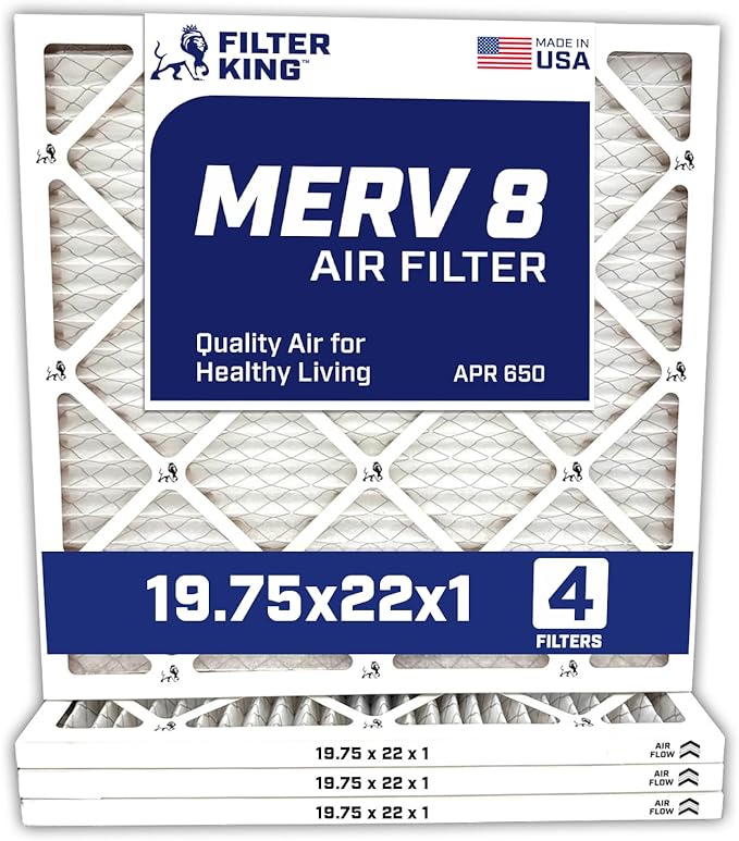 Filter King Air Filters 19.75x22x1 | 4-PACK | MERV 8 HVAC Pleated AC Furnace Filters | Air Purifier | Replacement Filters for Clean, Healthy & Fresh Environment | MADE IN USA