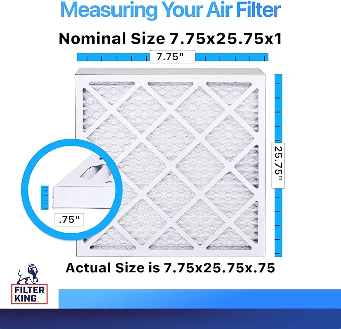 Filter King Air Filters 7.75x25.75x1 | 4-PACK | MERV 8 HVAC Pleated AC Furnace Filters | Air Purifier | Replacement Filters for Clean, Healthy & Fresh Environment | MADE IN USA