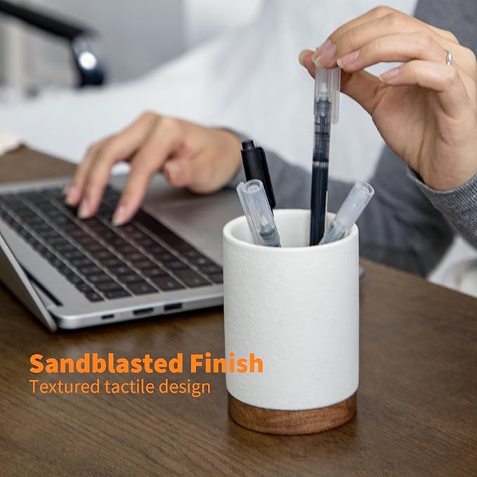 Pen Holder for Desk, Ceramic Pencil Organizer & Makeup Brush Holder, Office Decor and Desk Accessories,Perfect Office Organization,Teacher Supplies (White, Set / 1)