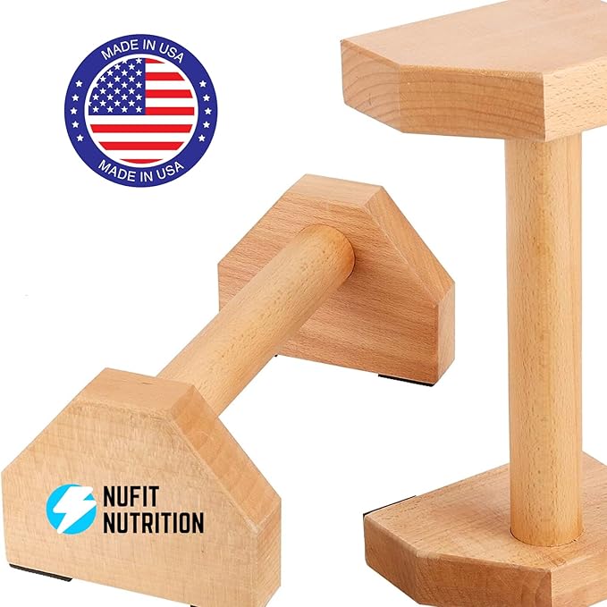 NuFit Premium Beech Wood Parallettes Push Up Bars, Resistant & Non-Slip Calisthenics Gear Adaptable to Any Surface, Wrists-Joint Supportive Push Up Stands for Home or Gym Workouts, Pack Of 2