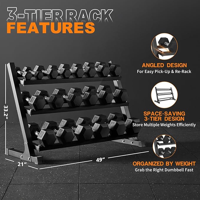 Mikolo Dumbbell Sets with Rack, Rubber Hex Dumbbells, Multiple Choices in 160/200/380/450/550LB, Hand Weights with Chrome Handle for Strength Training