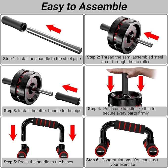 Readaeer Ab Roller Wheel, Ab Exercise Wheels Kit with Ab Roller, Resistance Bands, Knee Mat, Jump Rope, Push-Up Bar