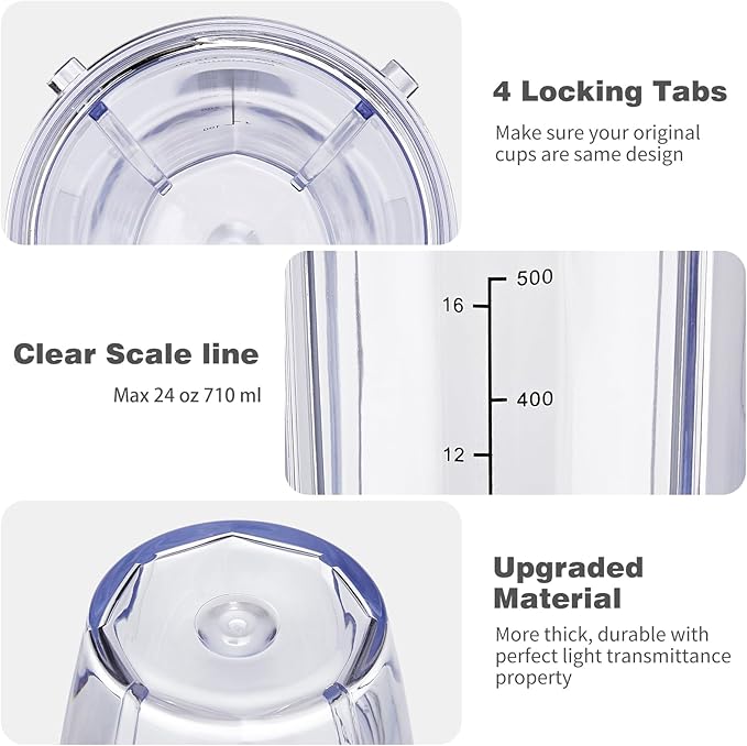Ninja Blender Cups Replacement 24 oz Cups Kit with Sip & Seal Lids BL450 BL480 BL486 BL487 BL492 BL494 BL642 BL682 NN100 BL2012