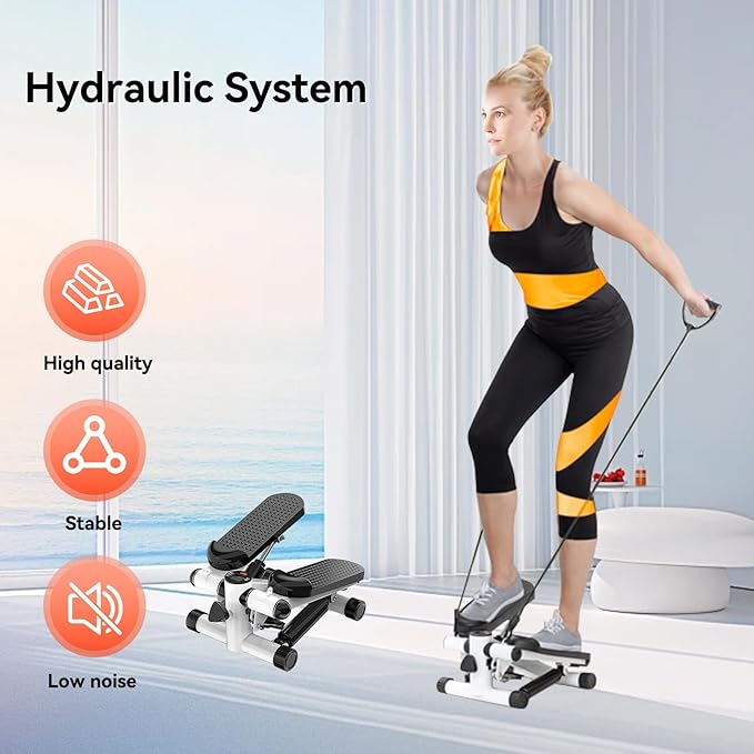 Steppers for Exercise at Home, Mini Stepper with Resistance Bands, Portable Stair Stepper for Home, Smooth and Quiet, Hydraulic Fitness Stair Stepper with LCD Monitor