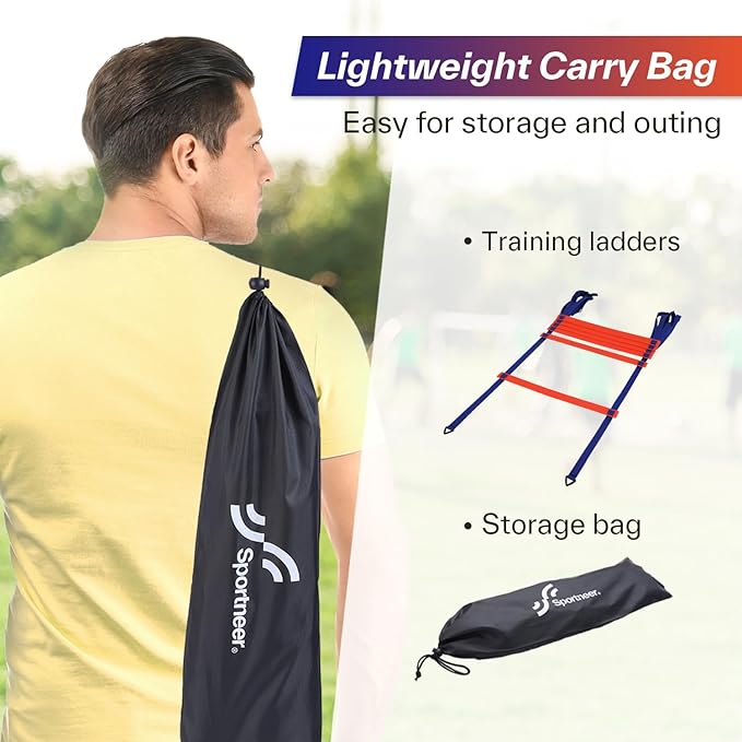 Sportneer Agility Ladder Speed Training Set 12 Rungs 20ft Detachable Exercise Ladders in 2pcs (6 rungs Each) with Ground Stakes for Soccer Football Footwork Training Ladder with Carry Bag